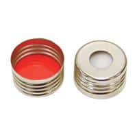 Chromatography Research Supplies 18 mm Pre-Assm Silver Screw Cap w/Sil White/PTFE Red Septa(100/pk)