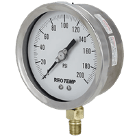 Reotemp Repairable Stainless/Brass Gauge, Series PG 25/40S