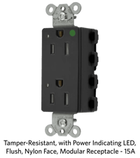 Tamper-Resistant, with Power Indicating LED, Flush, Nylon Face, Modular Receptacle -15A.png