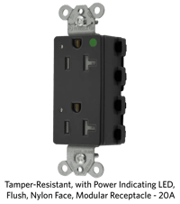Tamper-Resistant, with Power Indicating LED, Flush, Nylon Face, Modular Receptacle -20A.png