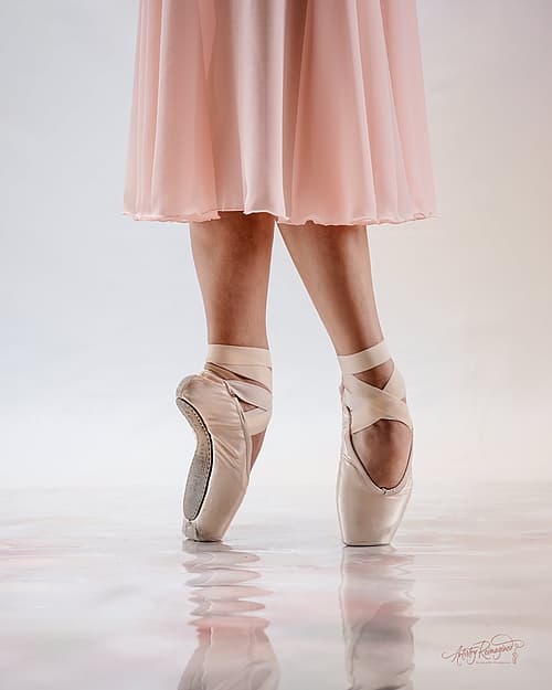R‑Class RC90 Enchante pointe shoes photographed inside the R‑Class US warehouse by co-founder and master pointe shoe fitter Jennifer Fitzpatrick.