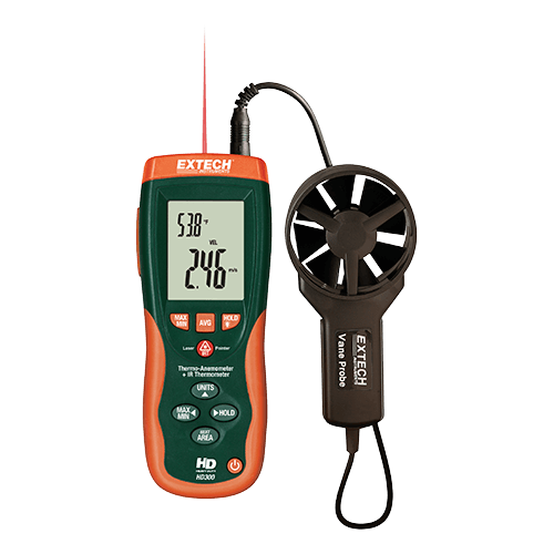 Extech CFM/CMM Thermo-Anemometer with built-in InfraRed Thermometer, HD300