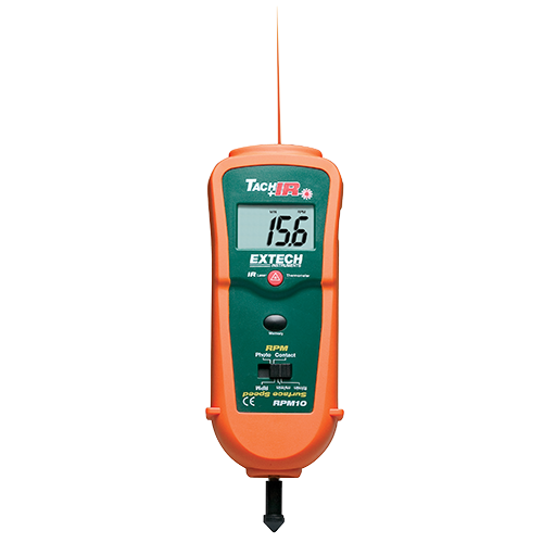 Extech Photo/Contact Tachometer with built-in InfraRed Thermometer, RPM10